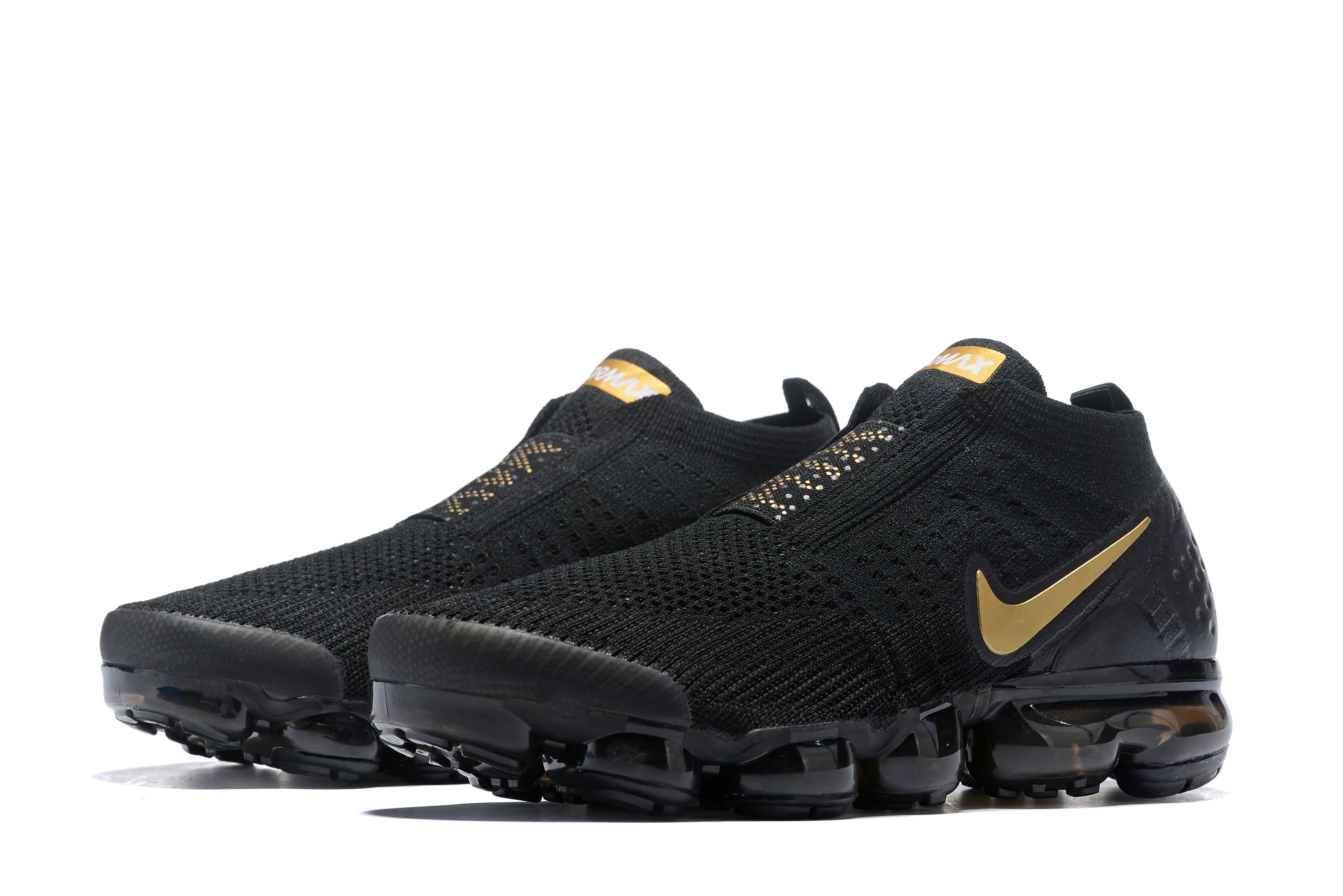 Men Nike Air VaporMax FK Moc All Black Gold Running Shoes